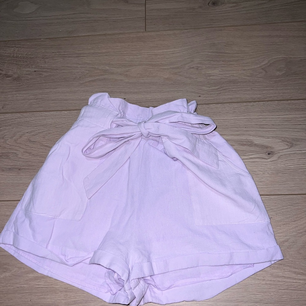 La Hearts Purple High Waist Shorts with Bow Detail